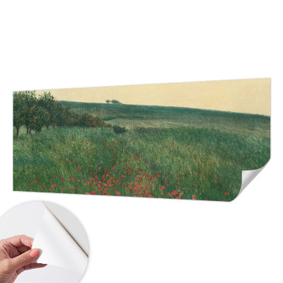 Children's wall mural with a poppy field design