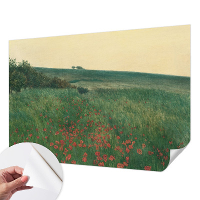 Children's wall mural with a poppy field design