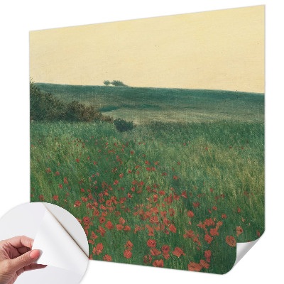 Children's wall mural with a poppy field design