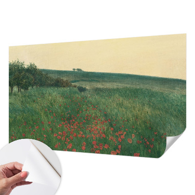 Children's wall mural with a poppy field design