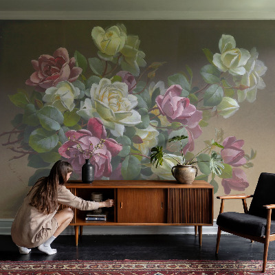 Self-adhesive wall mural with a floral elegance design