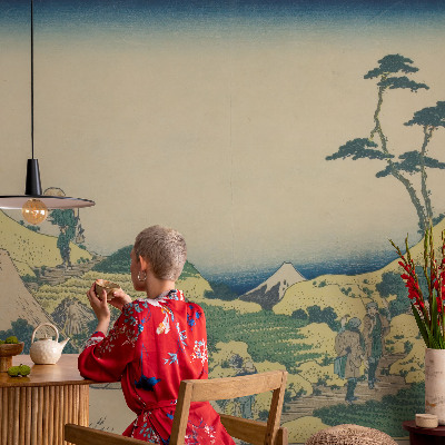 Removable wall mural wallpaper with a rural landscape design