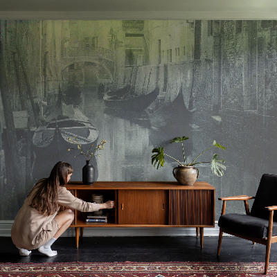 Peel and stick wall mural for bedroom featuring an old canal scene