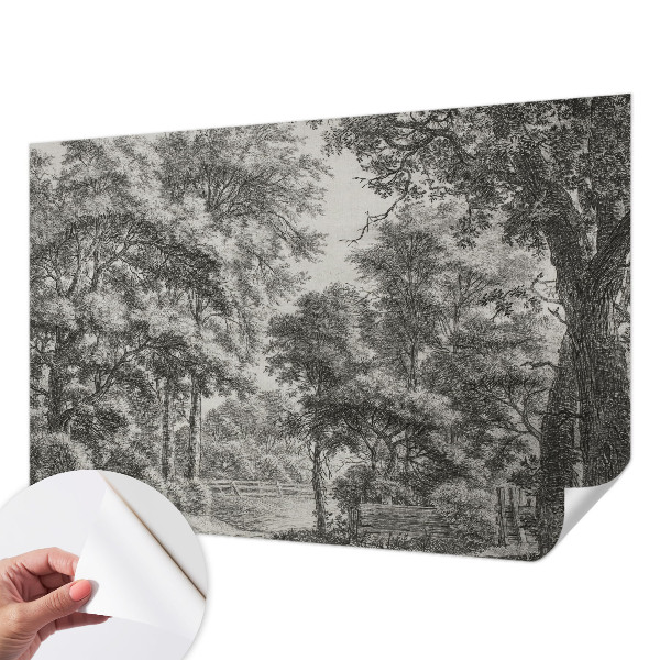 Removable wall mural with a forest scenery design