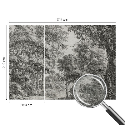 Removable wall mural with a forest scenery design