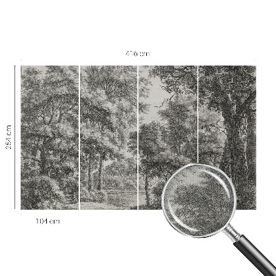 Removable wall mural with a forest scenery design
