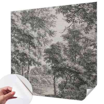 Removable wall mural with a forest scenery design