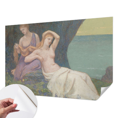 Peel and stick wall mural for living room featuring a seaside scene
