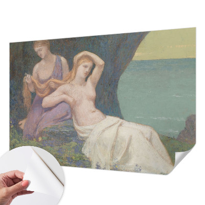 Peel and stick wall mural for living room featuring a seaside scene