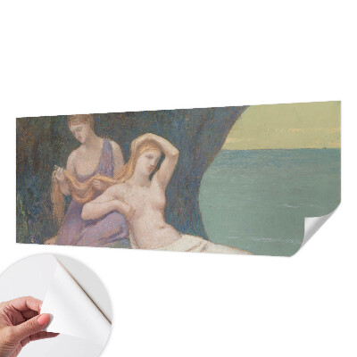 Peel and stick wall mural for living room featuring a seaside scene