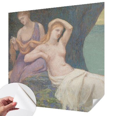 Peel and stick wall mural for living room featuring a seaside scene