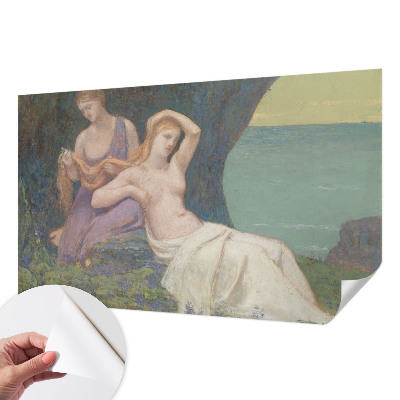 Peel and stick wall mural for living room featuring a seaside scene
