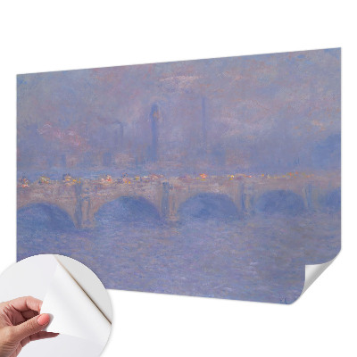 Peel and stick wall mural for kids' room with a blue bridge design