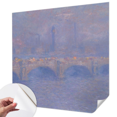 Peel and stick wall mural for kids' room with a blue bridge design