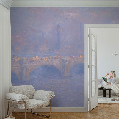 Peel and stick wall mural for kids' room with a blue bridge design