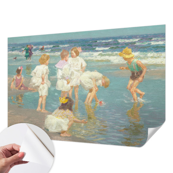 Nursery wall mural with a beach childhood illustration