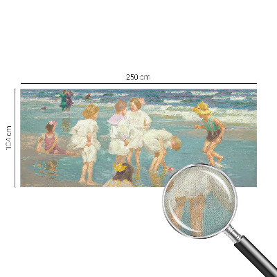 Nursery wall mural with a beach childhood illustration