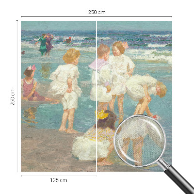 Nursery wall mural with a beach childhood illustration