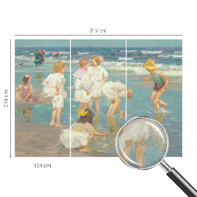 Nursery wall mural with a beach childhood illustration