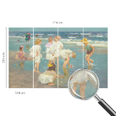 Nursery wall mural with a beach childhood illustration