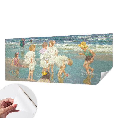 Nursery wall mural with a beach childhood illustration