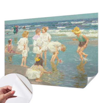 Nursery wall mural with a beach childhood illustration
