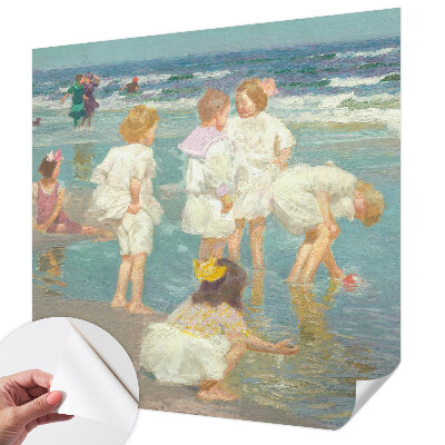 Nursery wall mural with a beach childhood illustration