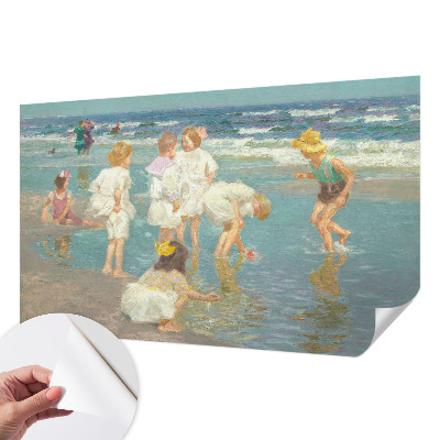 Nursery wall mural with a beach childhood illustration