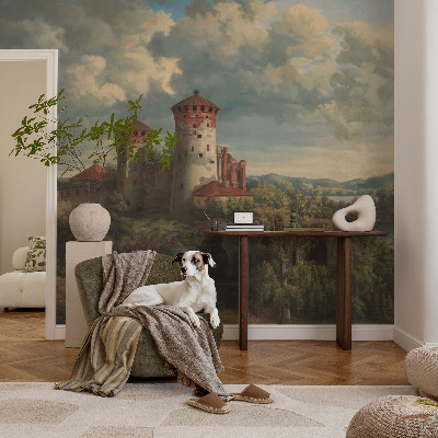 Peel and stick wallpaper mural with a romantic landscape design
