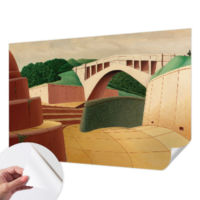 Self-adhesive wall mural featuring a peaceful landscape design