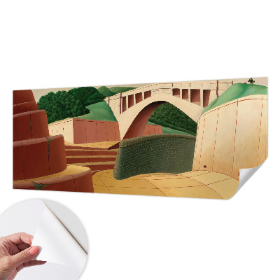 Self-adhesive wall mural featuring a peaceful landscape design