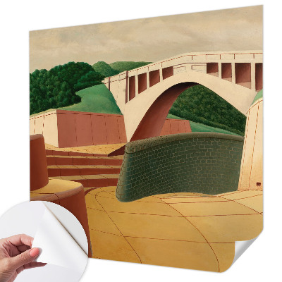 Self-adhesive wall mural featuring a peaceful landscape design