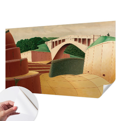 Self-adhesive wall mural featuring a peaceful landscape design