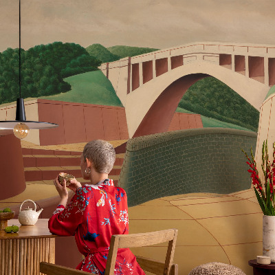 Self-adhesive wall mural featuring a peaceful landscape design