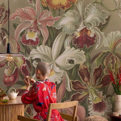 Removable wall mural with a floral elegant pattern
