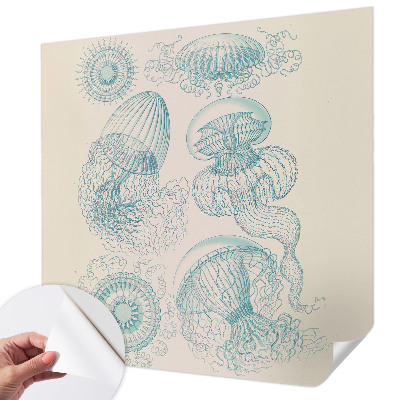 Removable wall mural wallpaper with a sea jellyfish design