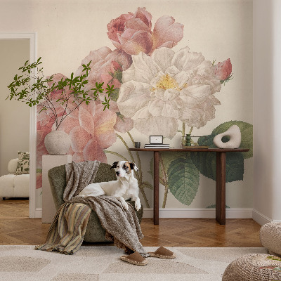 Nursery wall mural with a romantic rose motif