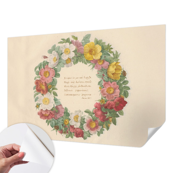 Children's wall mural with a floral wreath design