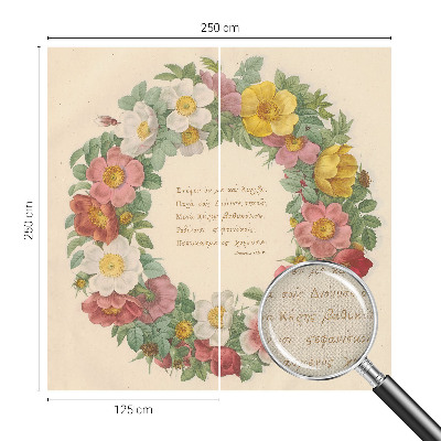 Children's wall mural with a floral wreath design