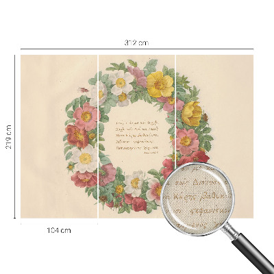Children's wall mural with a floral wreath design