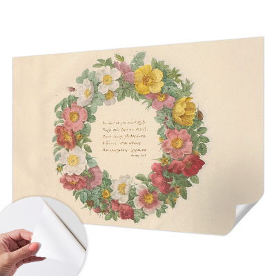 Children's wall mural with a floral wreath design