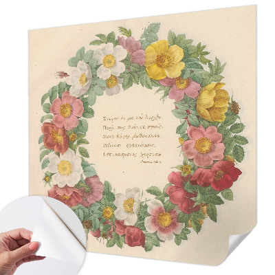 Children's wall mural with a floral wreath design