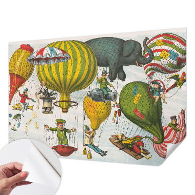 Self-adhesive wall mural featuring a hot air balloon journey design