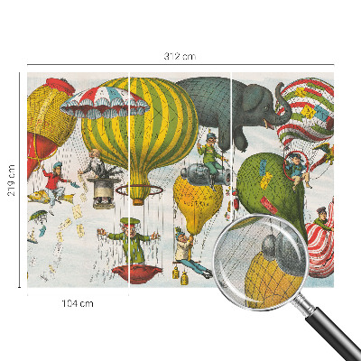 Self-adhesive wall mural featuring a hot air balloon journey design
