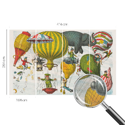 Self-adhesive wall mural featuring a hot air balloon journey design