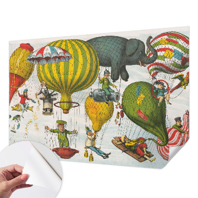 Self-adhesive wall mural featuring a hot air balloon journey design