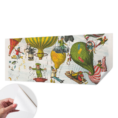 Self-adhesive wall mural featuring a hot air balloon journey design