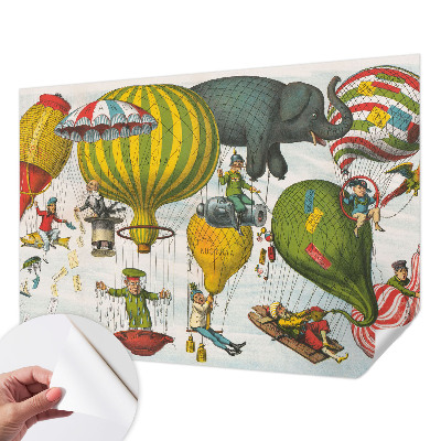Self-adhesive wall mural featuring a hot air balloon journey design