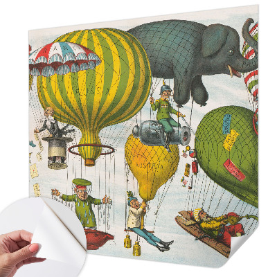 Self-adhesive wall mural featuring a hot air balloon journey design