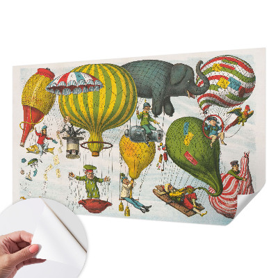 Self-adhesive wall mural featuring a hot air balloon journey design